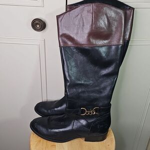 Boots By Ralph Lauren Leather Black & Brown With Brass Hardware Size 10